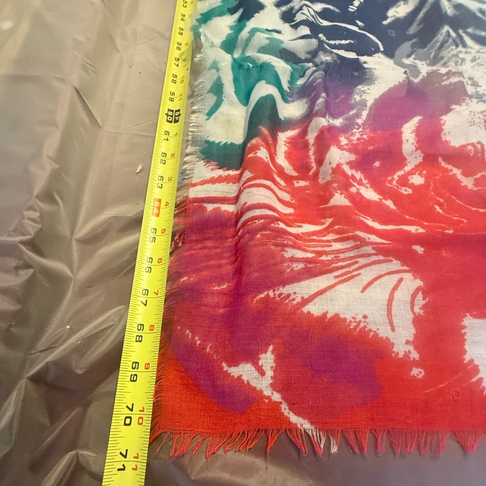 Vintage Multicolor Animal Tiger Rectangle Scarf Wrap Red Blue Green Purple - Picture 6 of 7